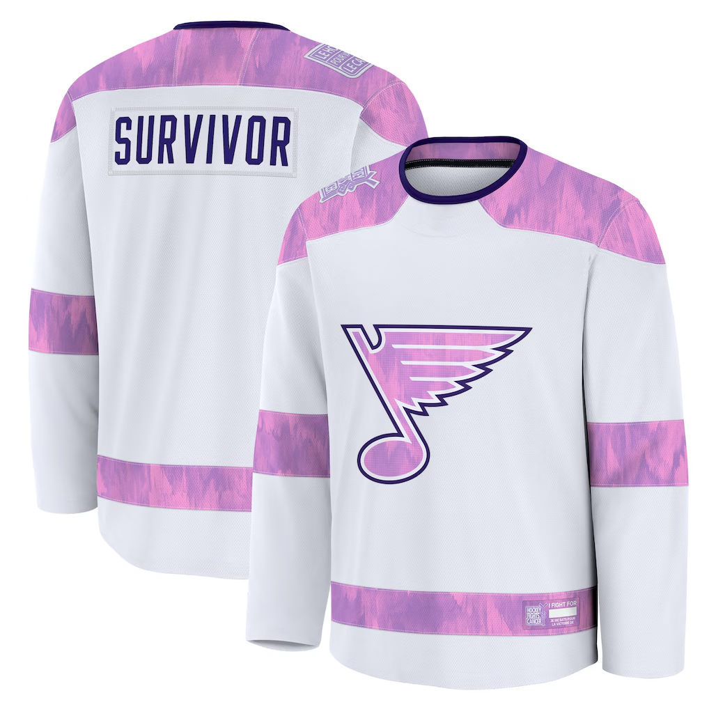 Blackjersey SL.Blues White Hockey Fights Cancer Survivor Practice Jerseys