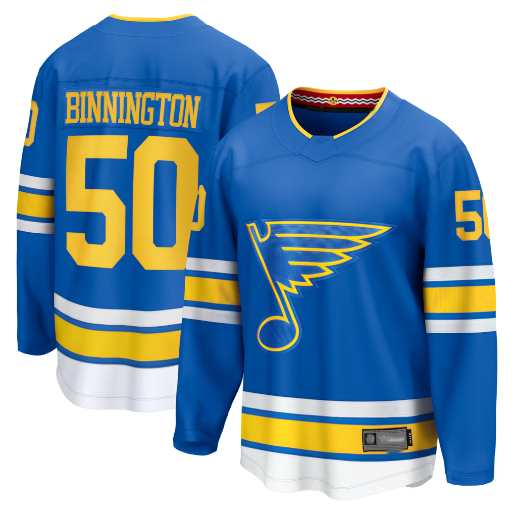 Blackjersey SL.Blues #50 Jordan Binnington Blue Home Breakaway Player Jerseys