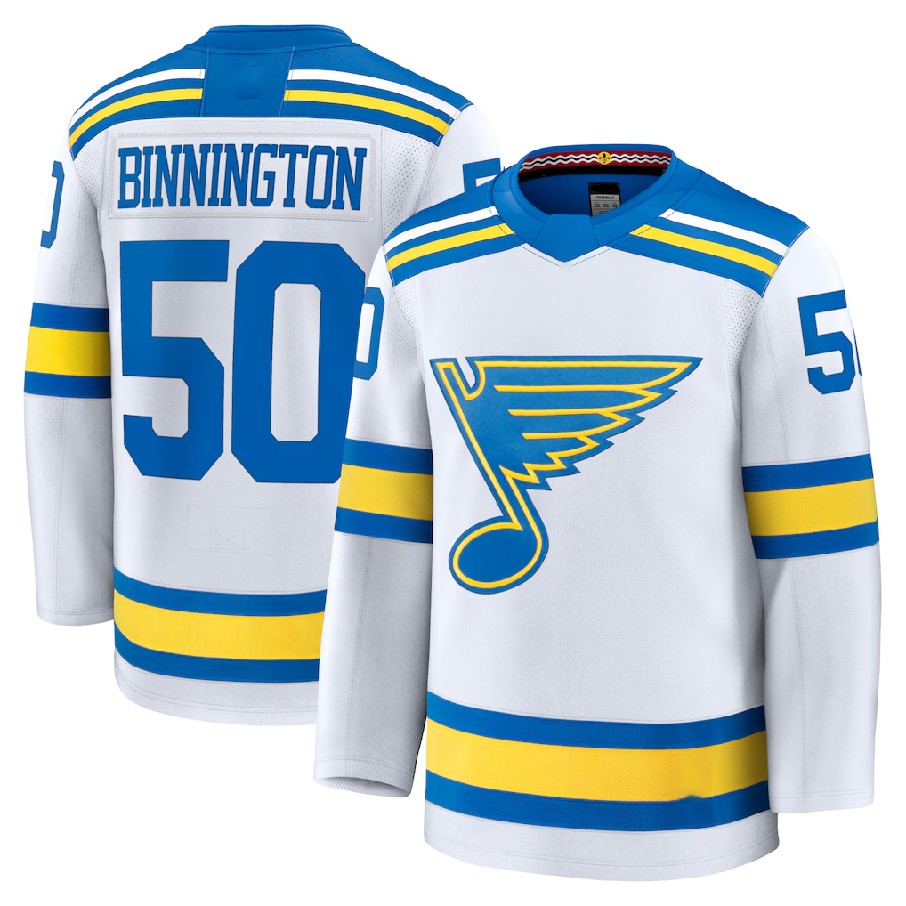 Blackjersey SL.Blues #50 Jordan Binnington White Away Premium Player Jerseys