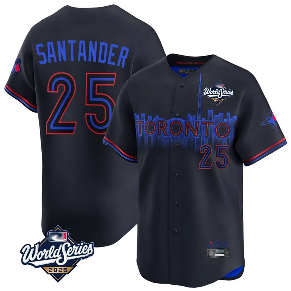 Blackjersey T.Blue Jays #25 Anthony Santander Player Black&Blue 2025 World Series City Connect Limited Stitched Jerseys
