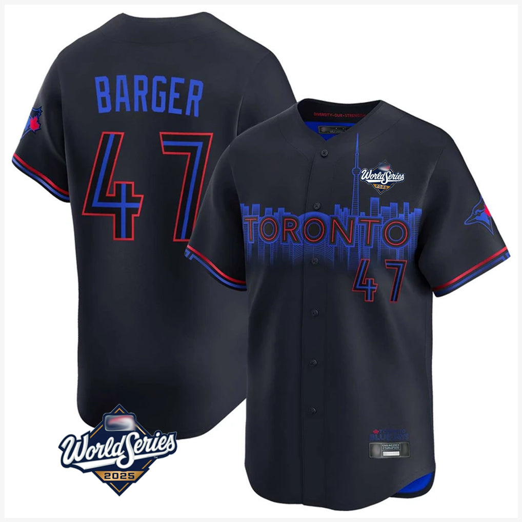 Blackjersey T.Blue Jays #47 Addison Barger Player Black 2025 World Series City Connect Stitched Jerseys