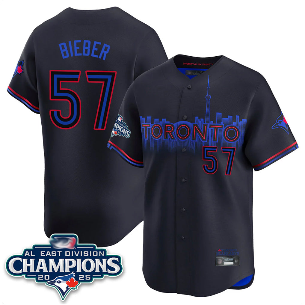 Blackjersey T.Blue Jays #57 Shane Bieber Player Black AL East Division City Connect Stitched Jerseys