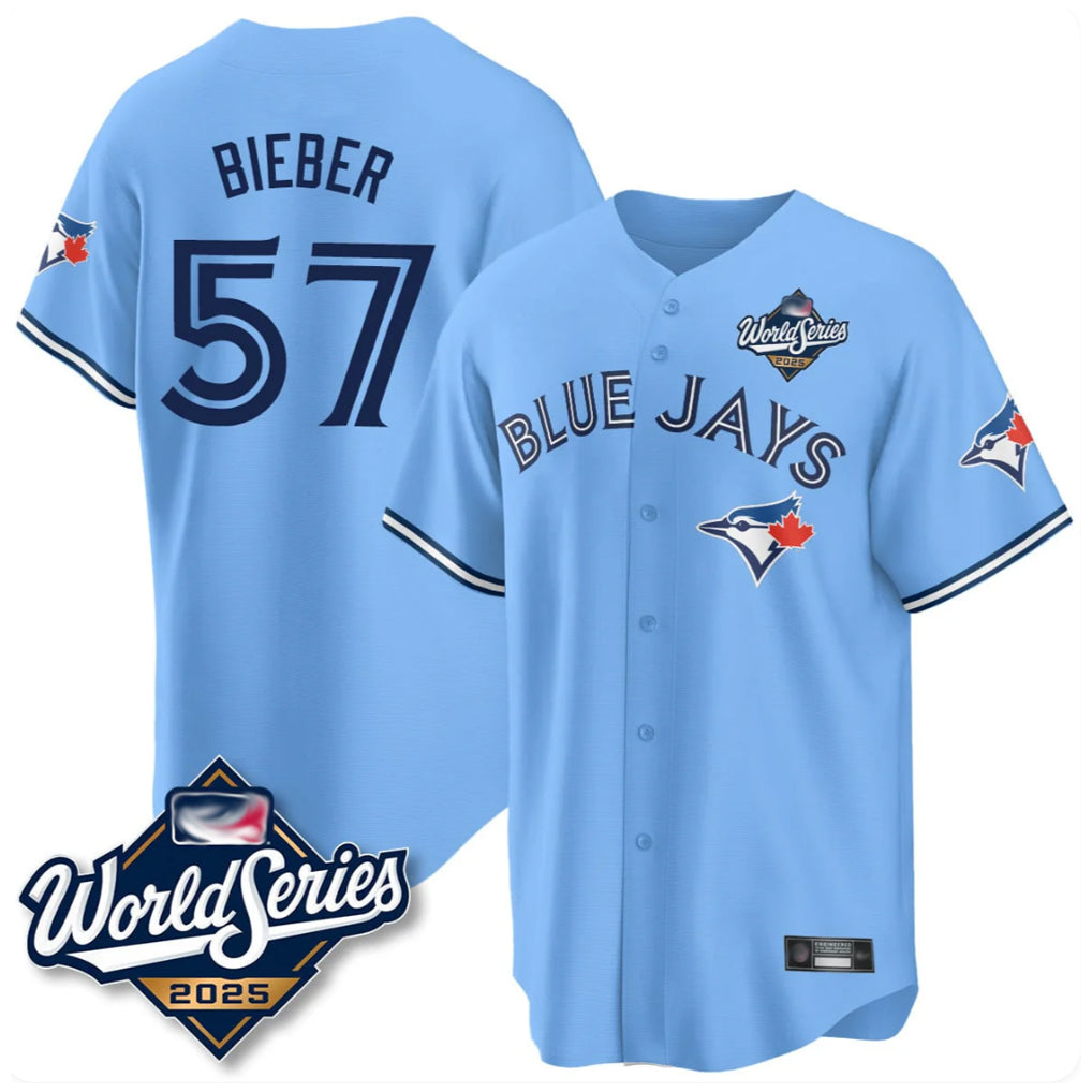 Blackjersey T.Blue Jays #57 Shane Bieber Player Blue 2025 World Series All Stitched Jerseys