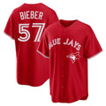 Blackjersey T.Blue Jays #57 Shane Bieber Player Red Home Stitched Jerseys