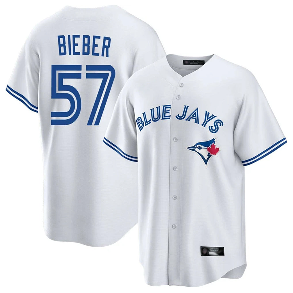 Blackjersey T.Blue Jays #57 Shane Bieber Player White Game Stitched Jerseys