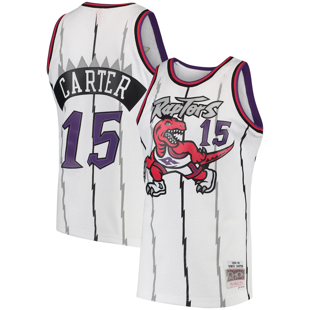Blackjersey T.Raptors #15 Vince Carter Mitchell & Ness White 199899 Hardwood Classics Swingman Jerseys