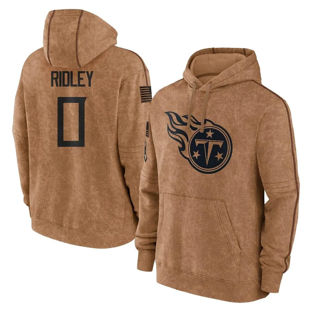 Blackjersey T.Titans #0 Calvin Ridley Player Brown Salute To Service Club Pullover Hoodies Home Game Stitched Jerseys