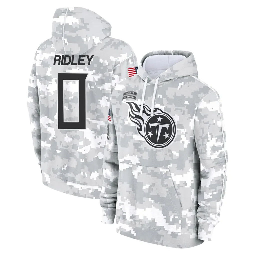 Blackjersey T.Titans #0 Calvin Ridley Player Camo Arctic Salute to Service Pullover Hoodies Home Game Stitched Jerseys
