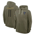 Blackjersey T.Titans #11 Jermaine Johnson II Player Olive Salute to Service Hoodies Home Game Stitched Jerseys