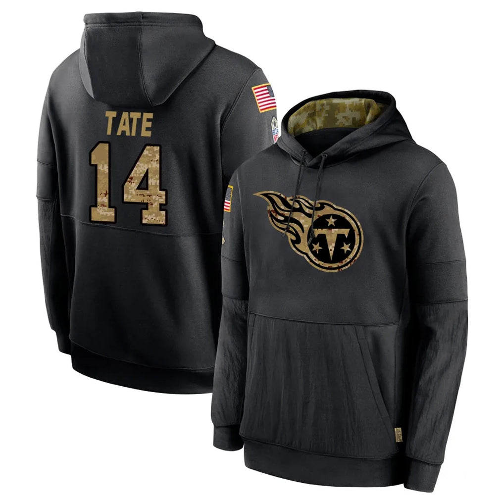 Blackjersey T.Titans #14 Carnell Tate Player Black Salute to Service Sideline Performance Pullover Hoodies Home Game Stitched Jerseys