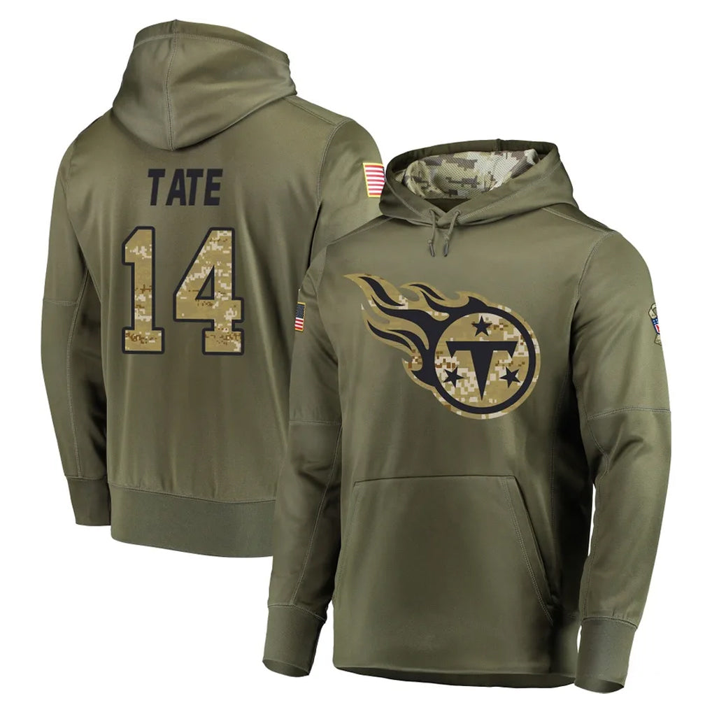 Blackjersey T.Titans #14 Carnell Tate Player Olive Salute to Service Pullover Hoodies Home Game Stitched Jerseys