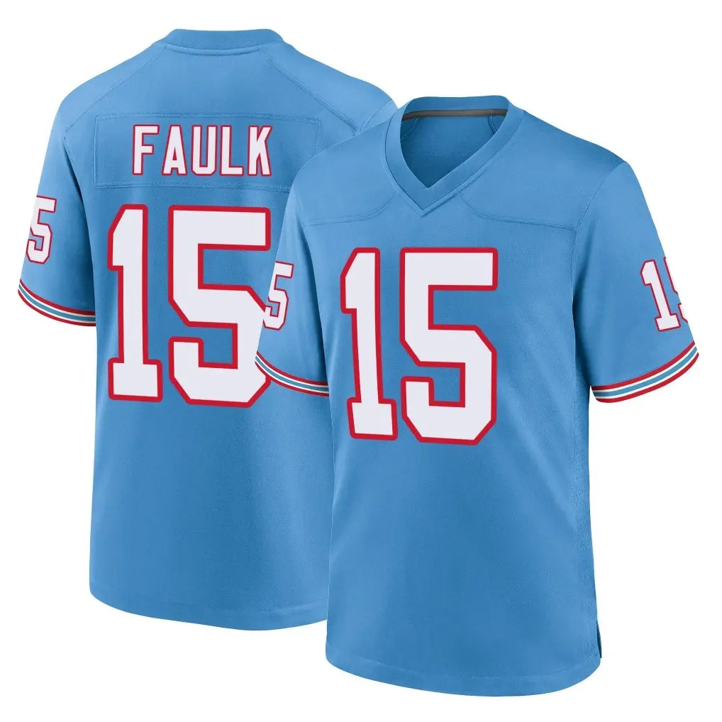 Blackjersey T.Titans #15 Keldric Faulk Player Light Blue Oilers Throwback Home Game Stitched Jerseys