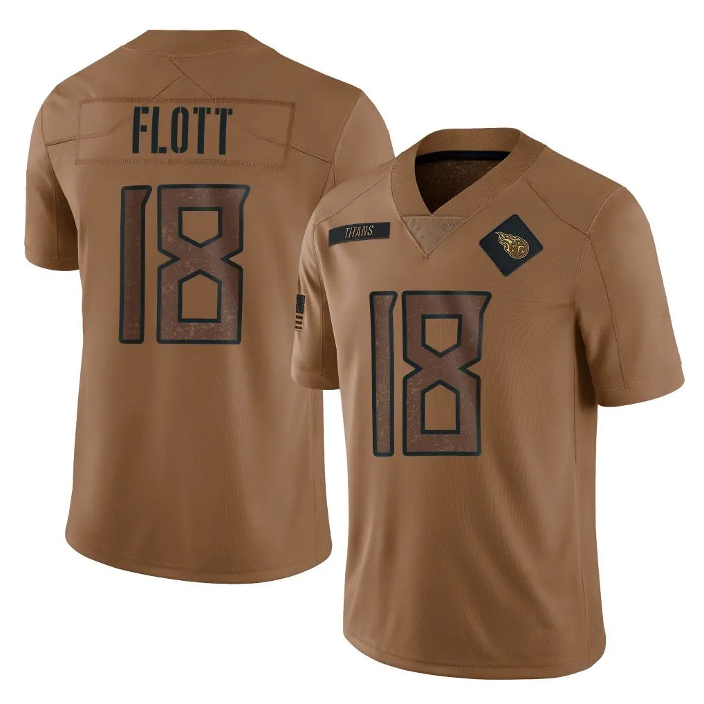 Blackjersey T.Titans #18 Cor'Dale Flott Player Brown Limited Salute to Service Home Game Stitched Jerseys
