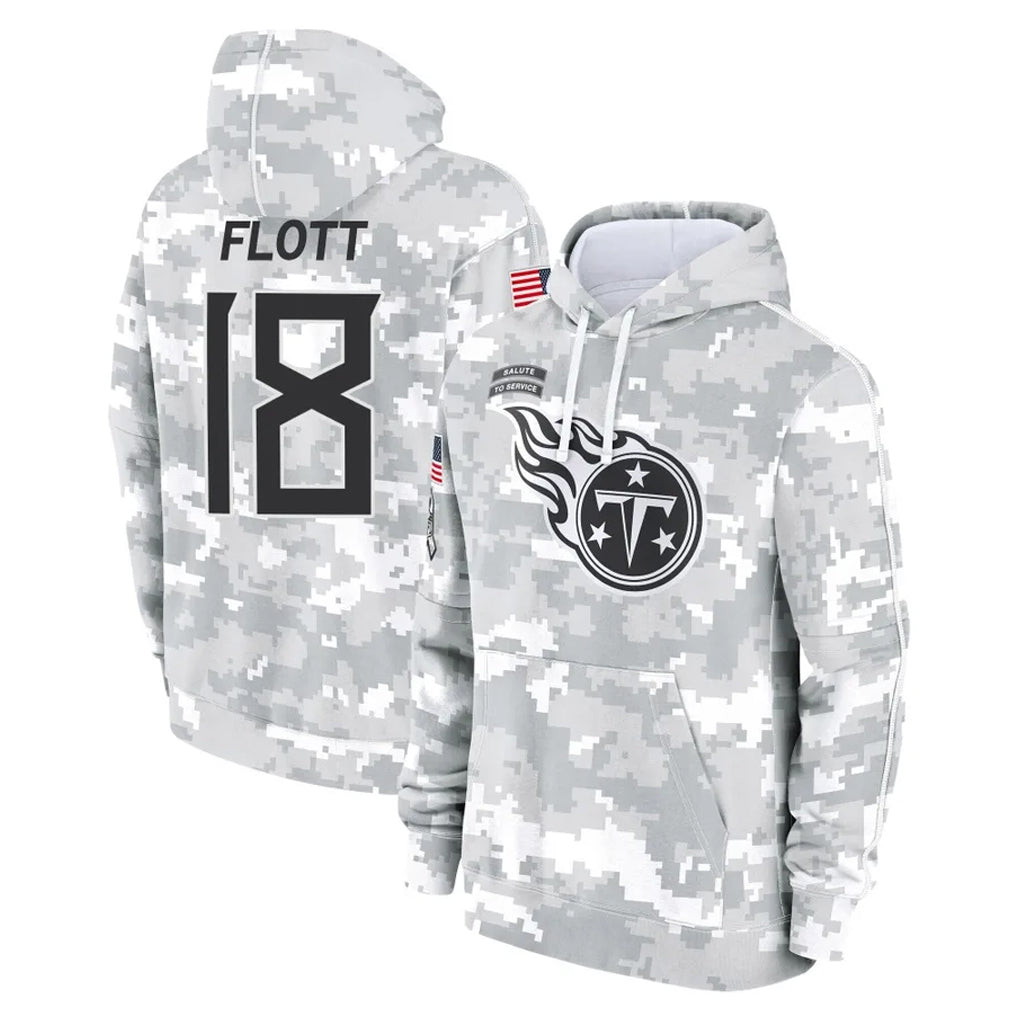 Blackjersey T.Titans #18 Cor'Dale Flott Player Camo Arctic Salute to Service Pullover Hoodies Home Game Stitched Jerseys