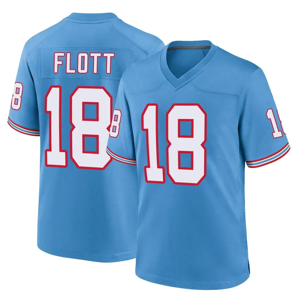 Blackjersey T.Titans #18 Cor'Dale Flott Player Light Blue Oilers Throwback Home Game Stitched Jerseys