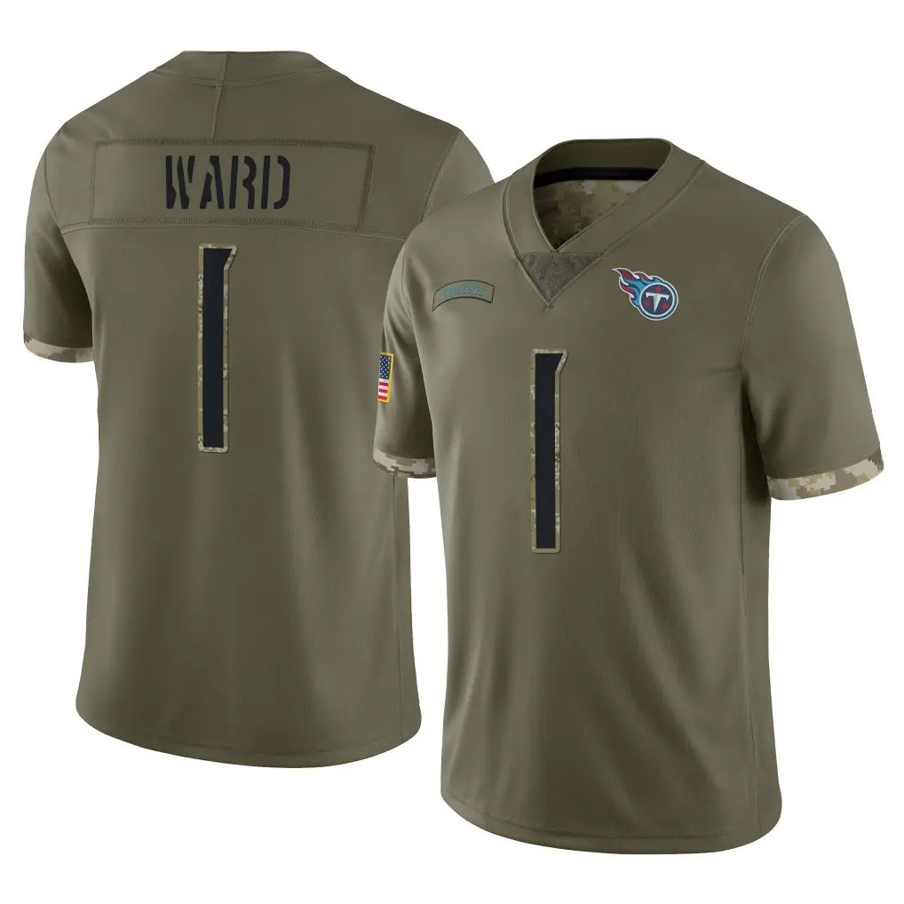 Blackjersey T.Titans #1 Cam Ward Player Olive Limited Salute to Service Home Game Stitched Jerseys