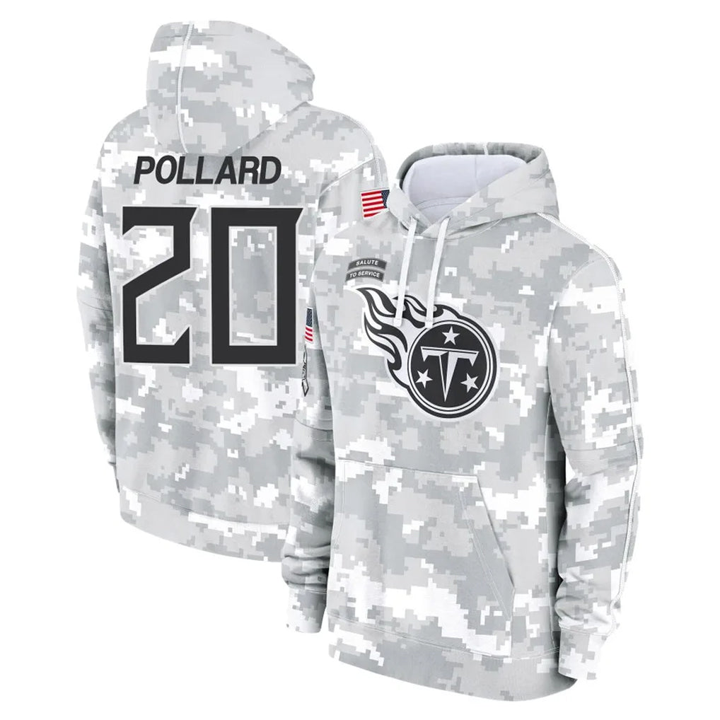 Blackjersey T.Titans #20 Tony Pollard Player Camo Arctic Salute to Service Pullover Hoodies Home Game Stitched Jerseys