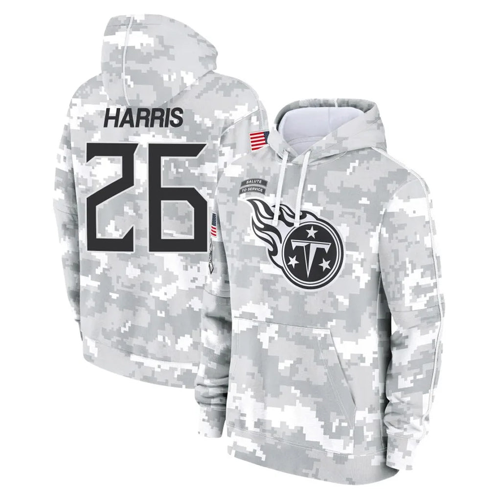Blackjersey T.Titans #26 Marcus Harris Player Camo Arctic Salute to Service Pullover Hoodies Home Game Stitched Jerseys
