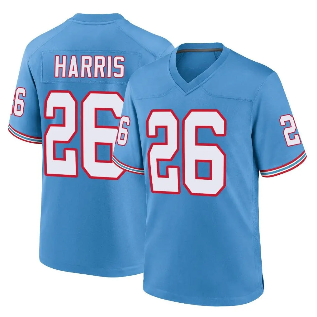 Blackjersey T.Titans #26 Marcus Harris Player Light Blue Oilers Throwback Home Game Stitched Jerseys