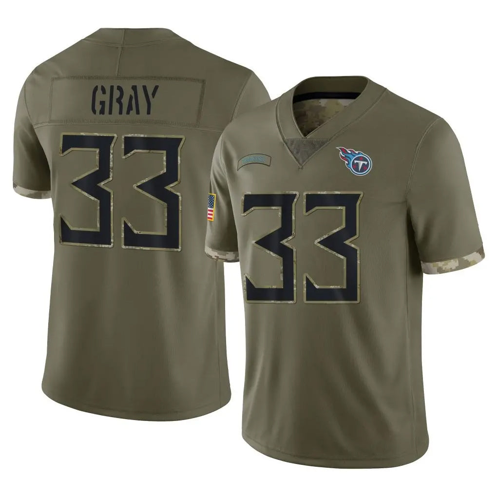 Blackjersey T.Titans #33 Cedric Gray Player Olive Limited Salute to Service Home Game Stitched Jerseys