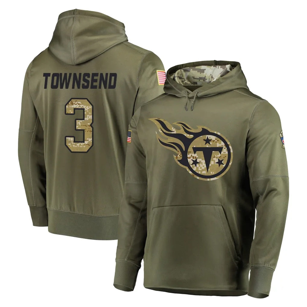 Blackjersey T.Titans #3 Tommy Townsend Player Olive Salute to Service Pullover Hoodies Home Game Stitched Jerseys