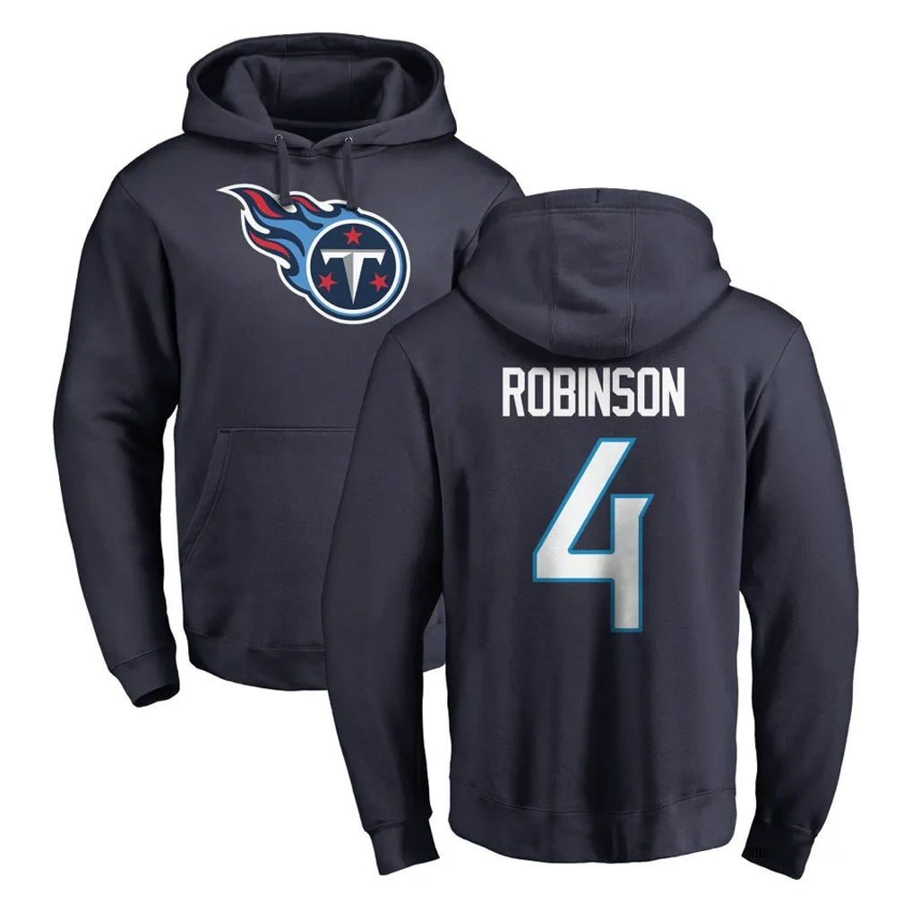 Blackjersey T.Titans #4 Wan'Dale Robinson Player Navy Logo Pullover Hoodies Home Game Stitched Jerseys