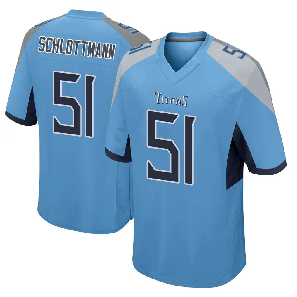Blackjersey T.Titans #51 Austin Schlottmann Player Light Blue Home Game Stitched Jerseys