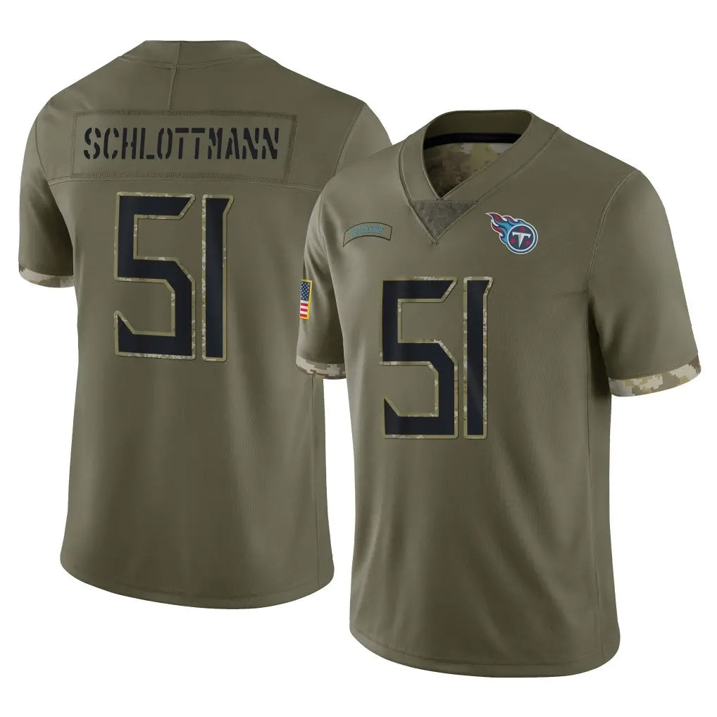 Blackjersey T.Titans #51 Austin Schlottmann Player Olive Limited Salute to Service Home Game Stitched Jerseys
