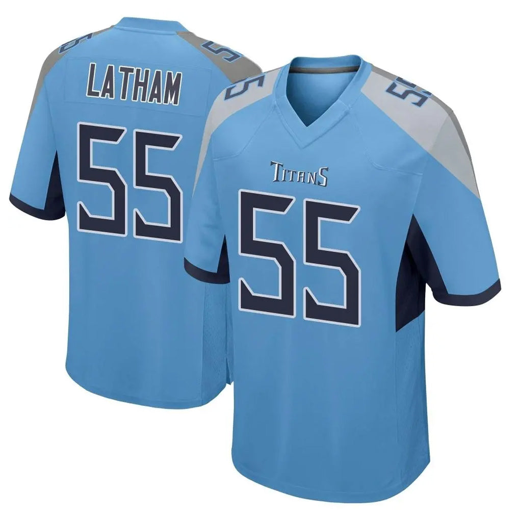 Blackjersey T.Titans #55 JC Latham Player Light Blue Home Game Stitched Jerseys