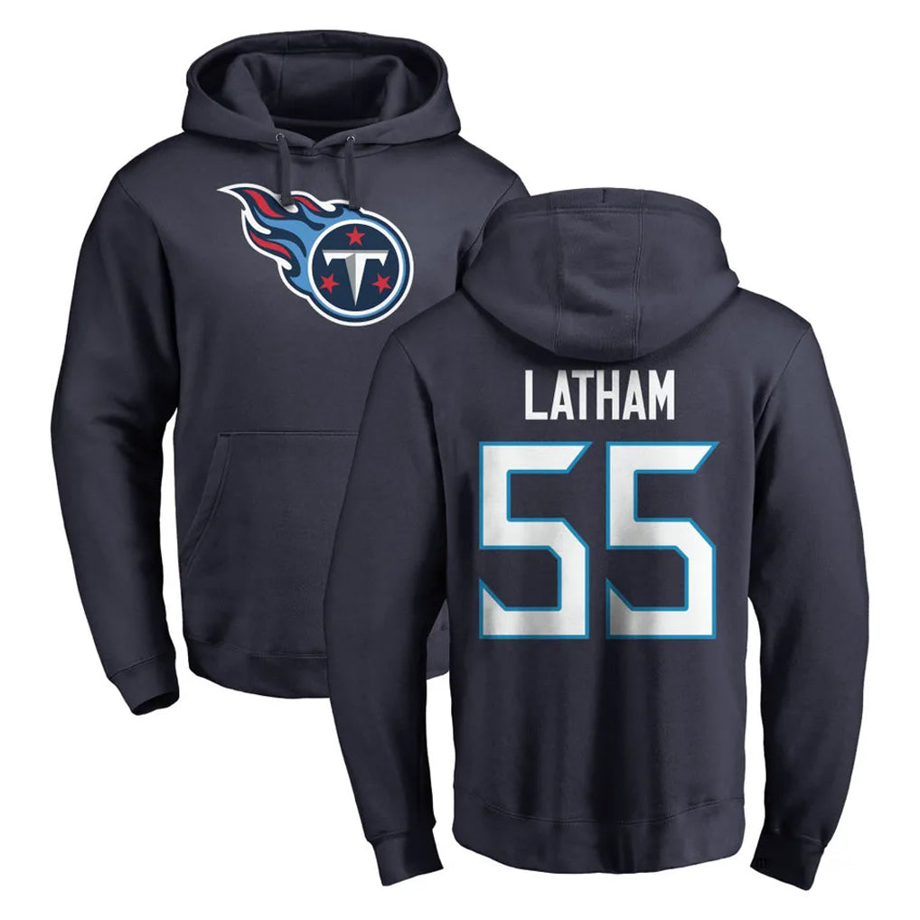Blackjersey T.Titans #55 JC Latham Player Navy Logo Pullover Hoodies Home Game Stitched Jerseys