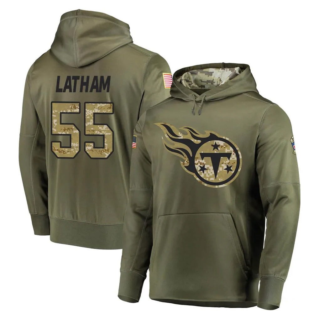 Blackjersey T.Titans #55 JC Latham Player Olive Salute to Service Pullover Hoodies Home Game Stitched Jerseys