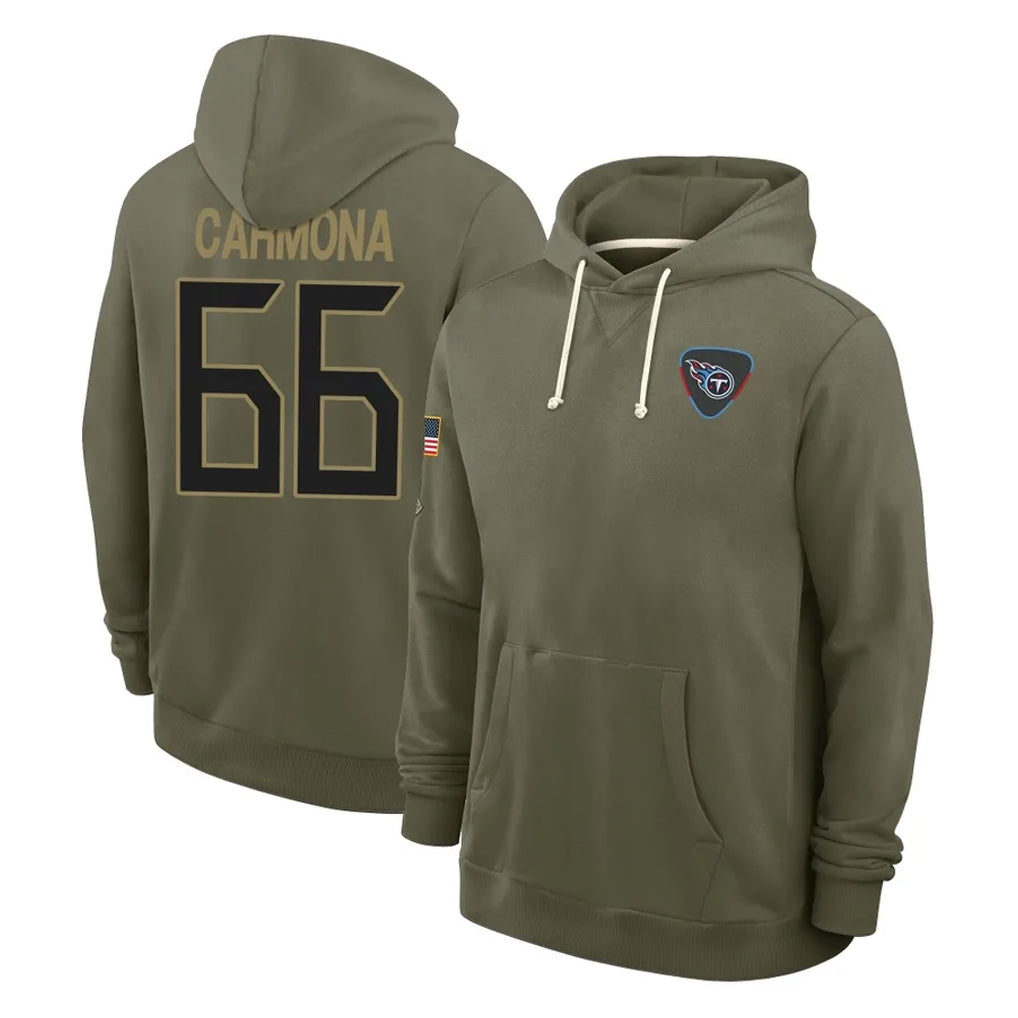 Blackjersey T.Titans #66 Fernando Carmona Jr. Player Olive Salute to Service Hoodies Home Game Stitched Jerseys