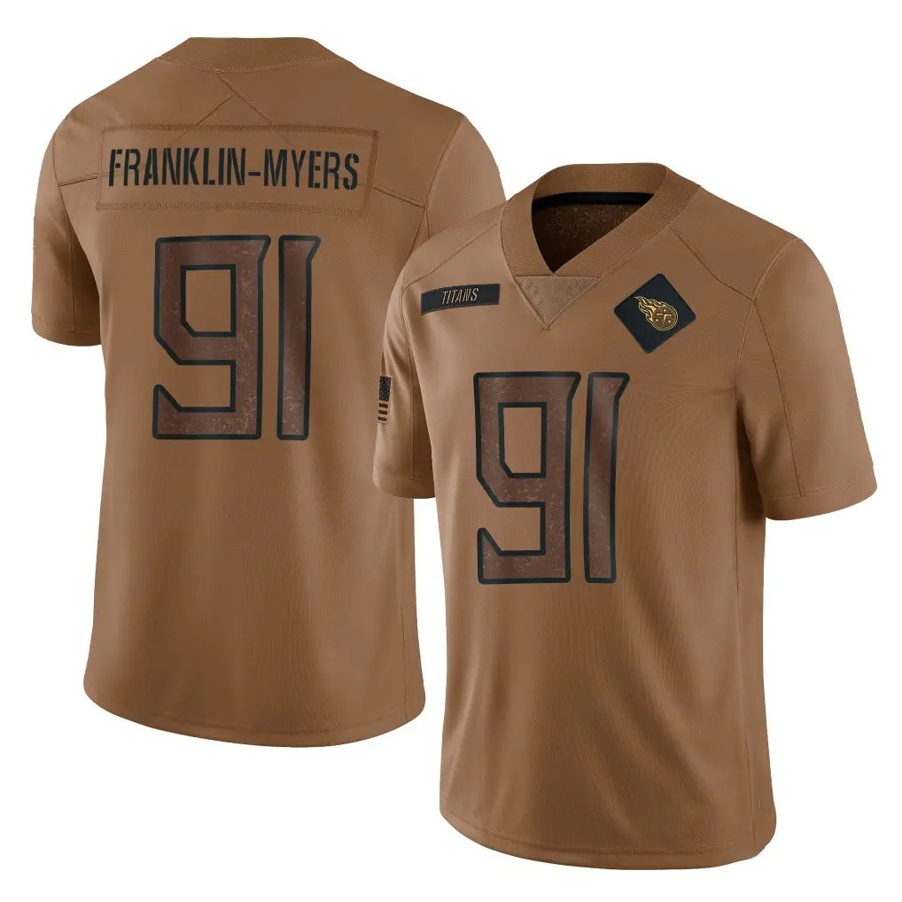 Blackjersey T.Titans #91 John Franklin-Myers Player Brown Limited Salute to Service Home Game Stitched Jerseys