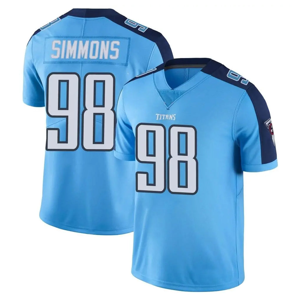Blackjersey T.Titans #98 Jeffery Simmons Player Light Blue Limited Color Rush Home Game Stitched Jerseys