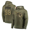 Blackjersey T.Titans #98 Jeffery Simmons Player Olive Salute to Service Pullover Hoodies Home Game Stitched Jerseys