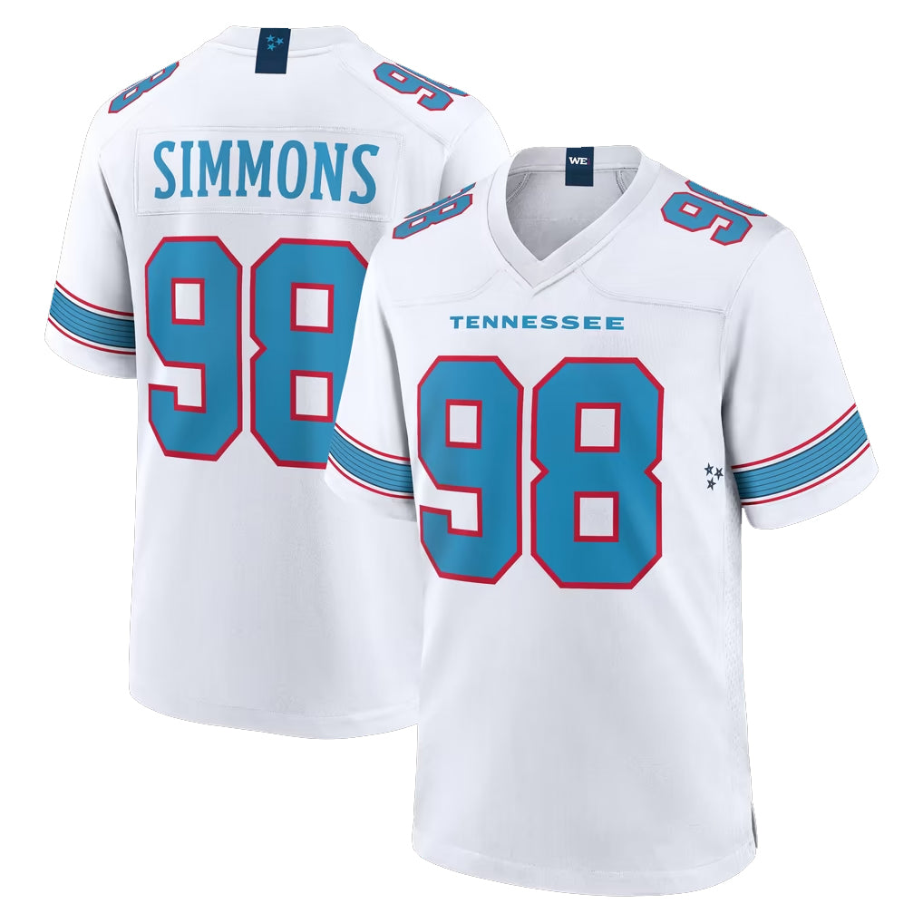 Blackjersey T.Titans #98 Jeffery Simmons Player White 2026 Game Home Stitched Jerseys