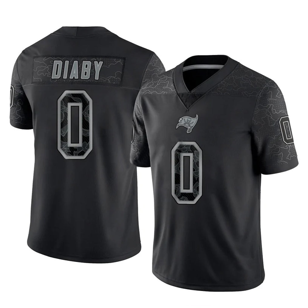 Blackjersey TB.Buccaneers #0 Yaya Diaby Player Black Reflective Limited Home Game Stitched Jerseys