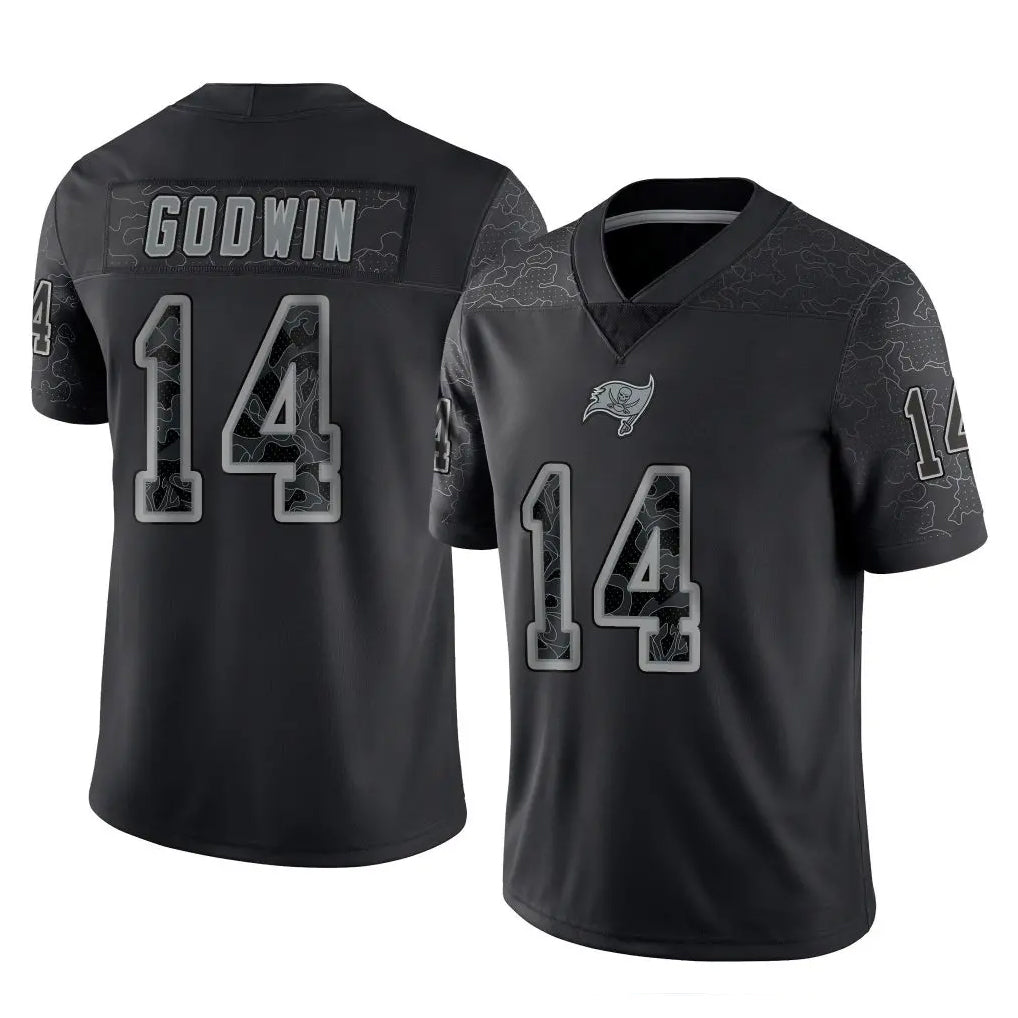 Blackjersey TB.Buccaneers #14 Chris Godwin Jr. Player Black Reflective Limited Home Game Stitched Jerseys