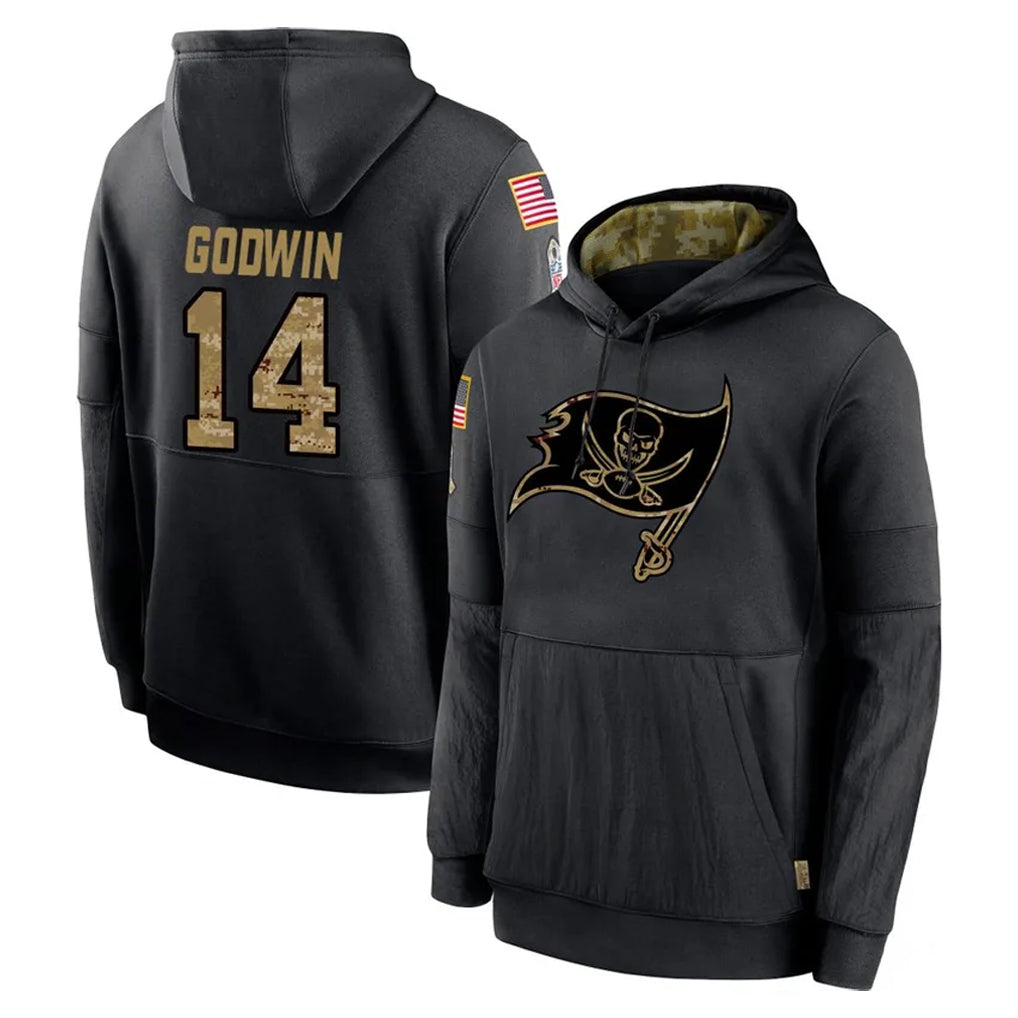 Blackjersey TB.Buccaneers #14 Chris Godwin Jr. Player Black Salute to Service Sideline Performance Pullover Hoodies Home Game Stitched Jerseys
