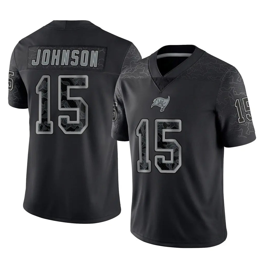 Blackjersey TB.Buccaneers #15 Tez Johnson Player Black Reflective Limited Home Game Stitched Jerseys