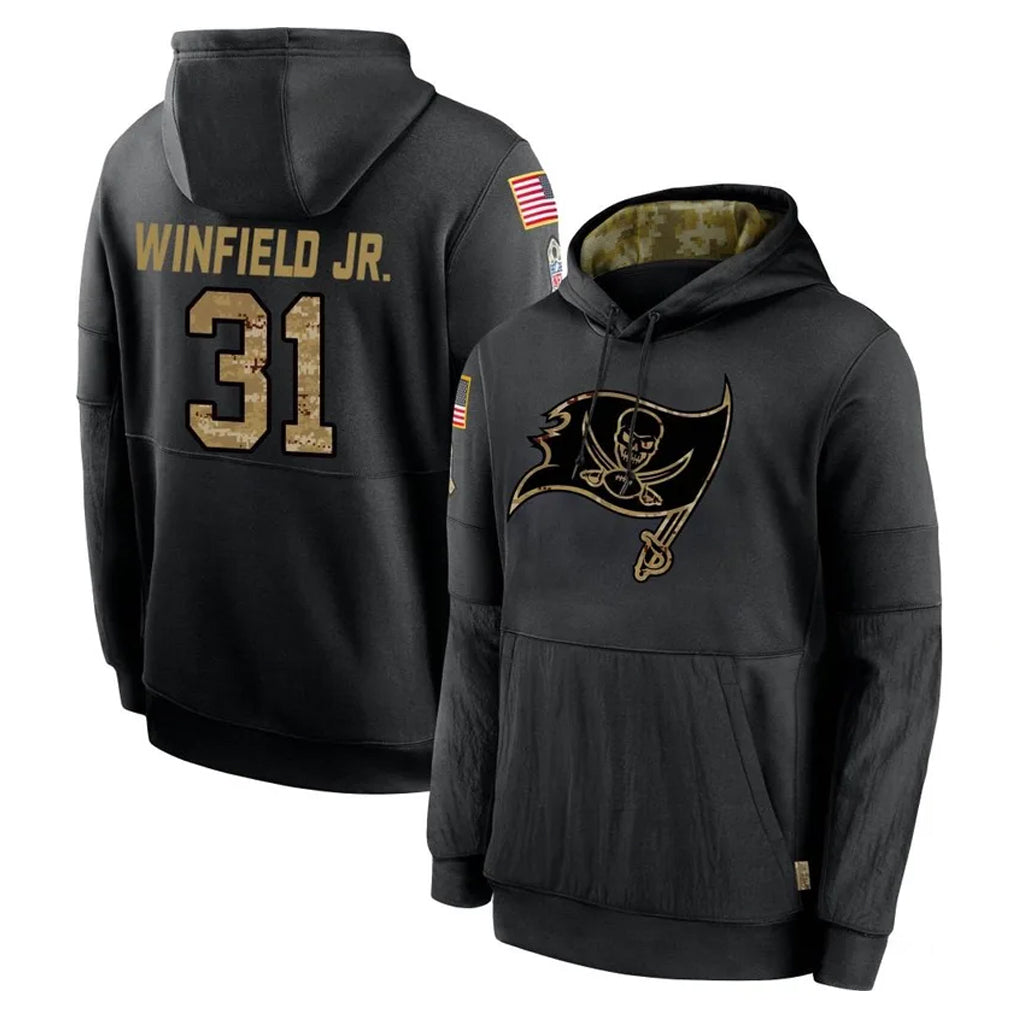 Blackjersey TB.Buccaneers #31 Antoine Winfield Jr. Player Black Salute to Service Sideline Performance Pullover Hoodies Home Game Stitched Jerseys