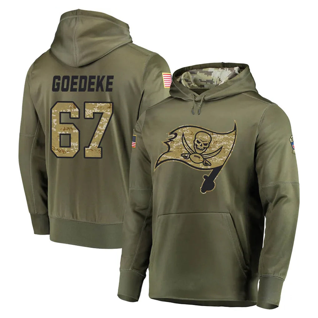 Blackjersey TB.Buccaneers #67 Luke Goedeke Player Olive Salute to Service Pullover Hoodie Home Game Stitched Jerseys