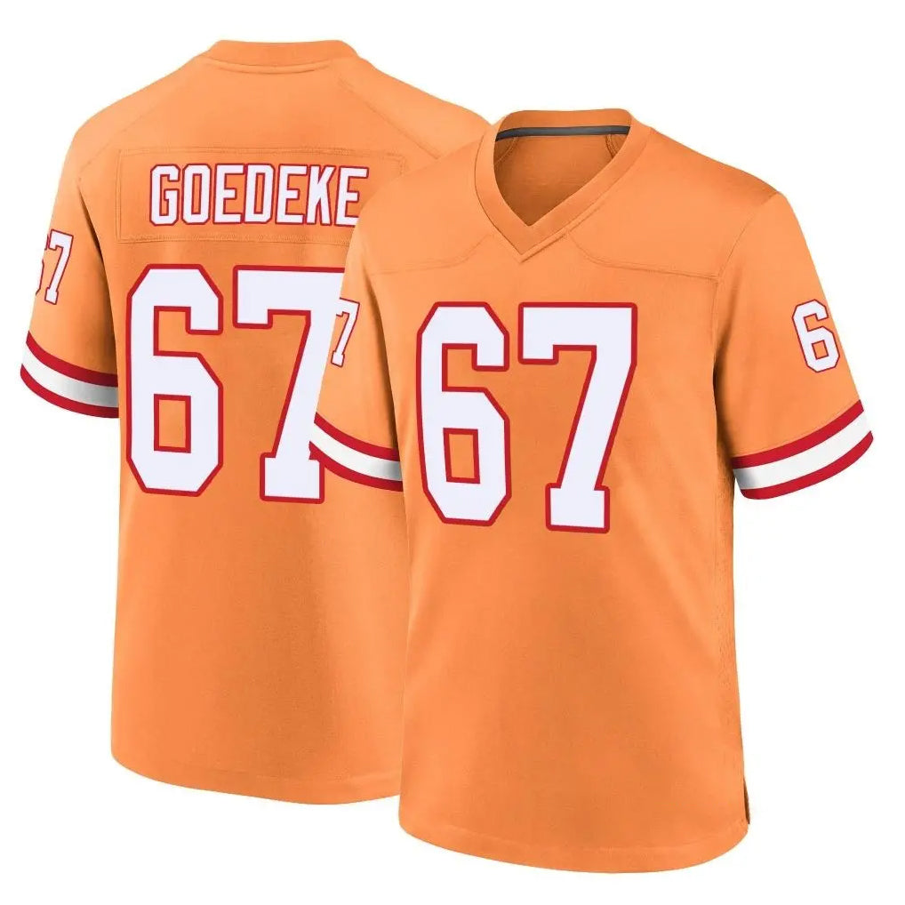 Blackjersey TB.Buccaneers #67 Luke Goedeke Player Orange Throwback Home Game Stitched Jerseys