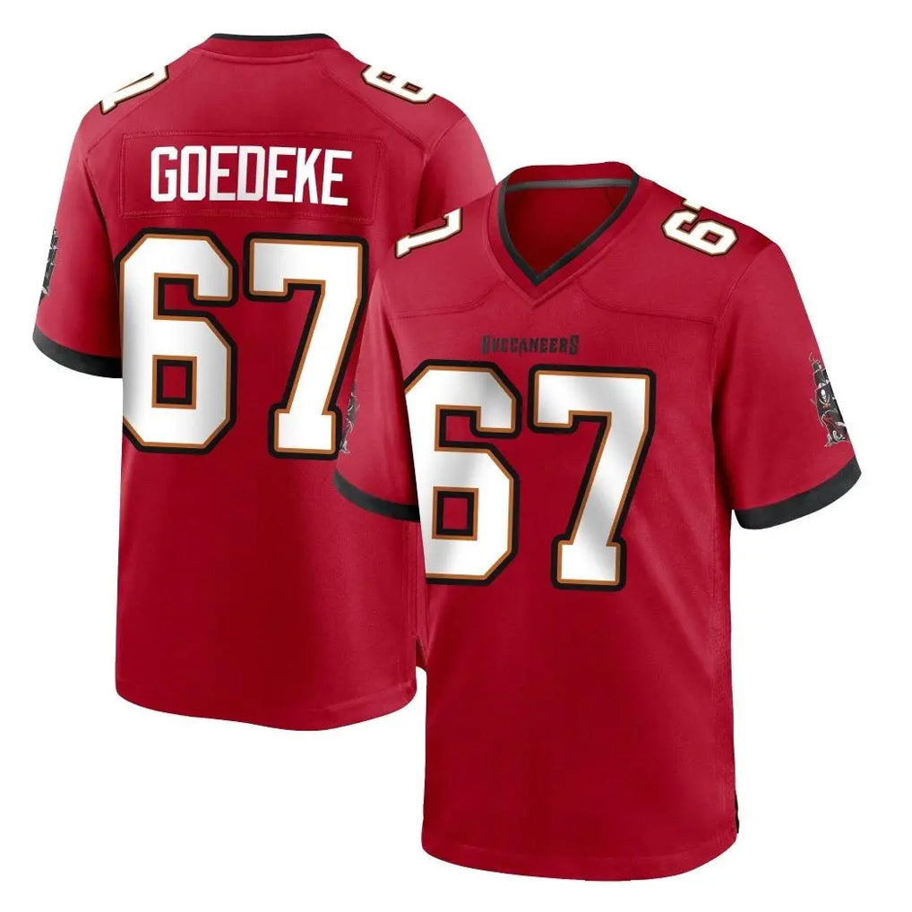 Blackjersey TB.Buccaneers #67 Luke Goedeke Player Red Home Game Stitched Jerseys