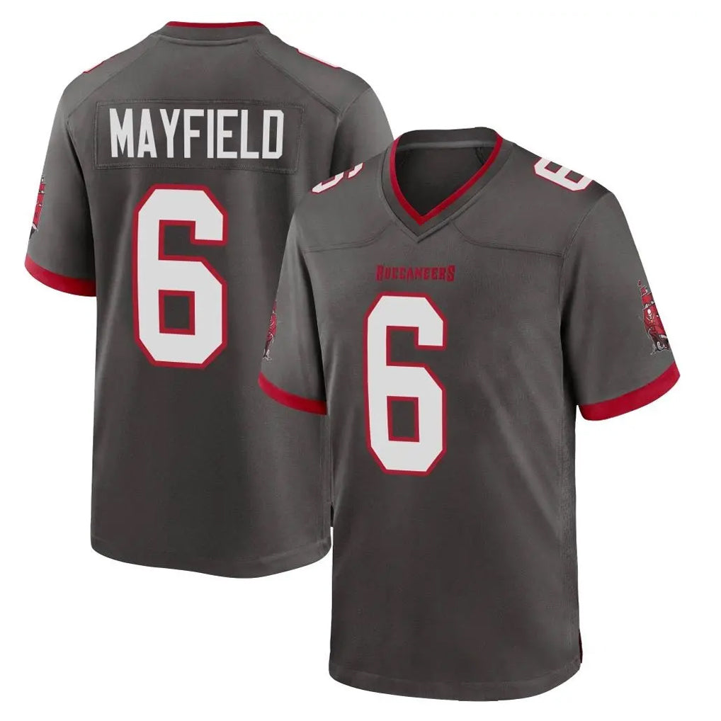 Blackjersey TB.Buccaneers #6 Baker Mayfield Player Pewter Alternate Home Game Stitched Jerseys