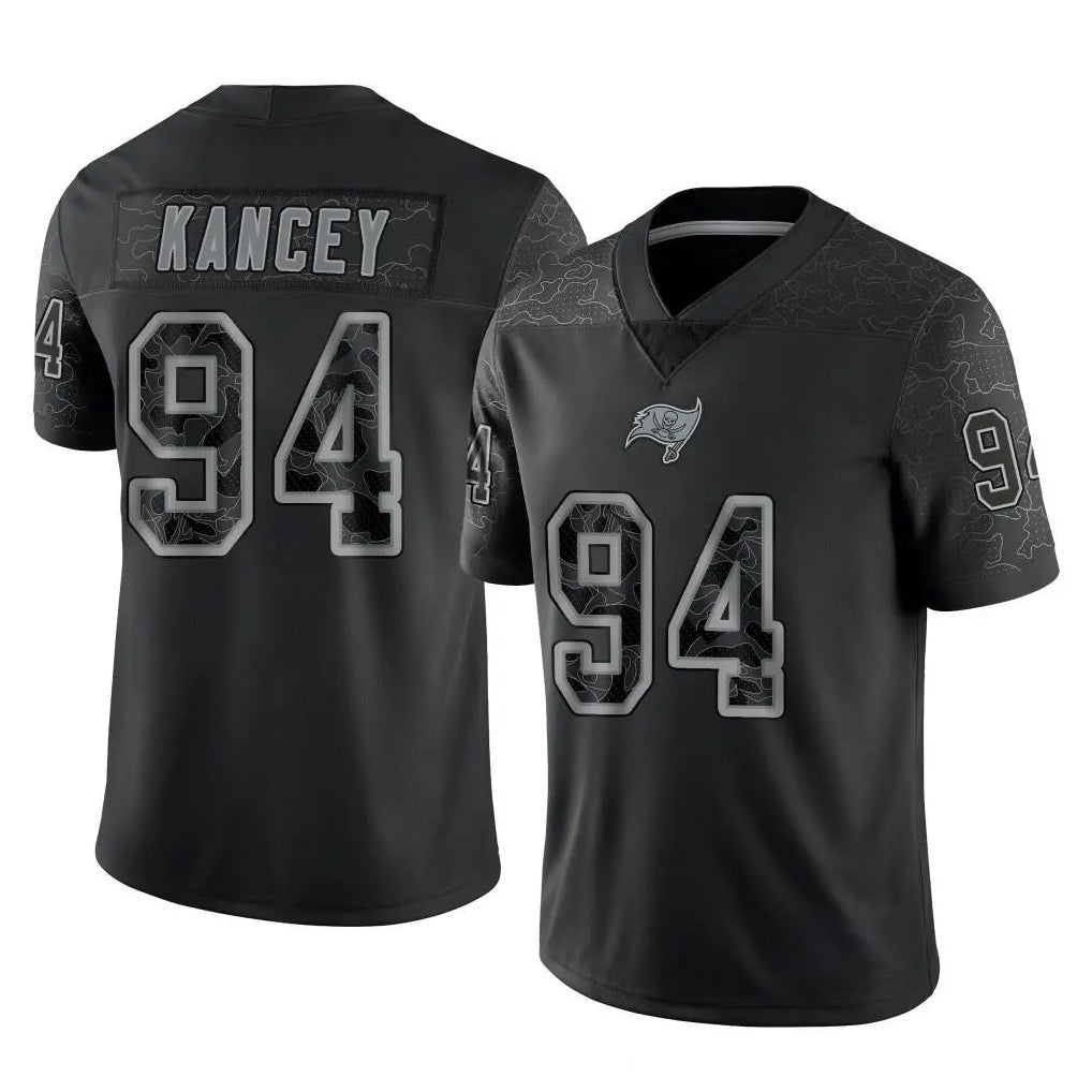 Blackjersey TB.Buccaneers #94 Calijah Kancey Player Black Reflective Limited Home Game Stitched Jerseys