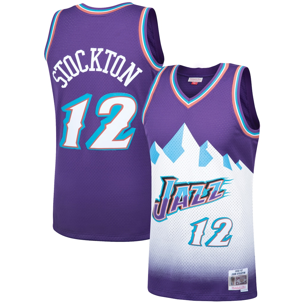 Blackjersey U.Jazz #12 John Stockton Mitchell & Ness Purple Hardwood Classics Swingman Jerseys