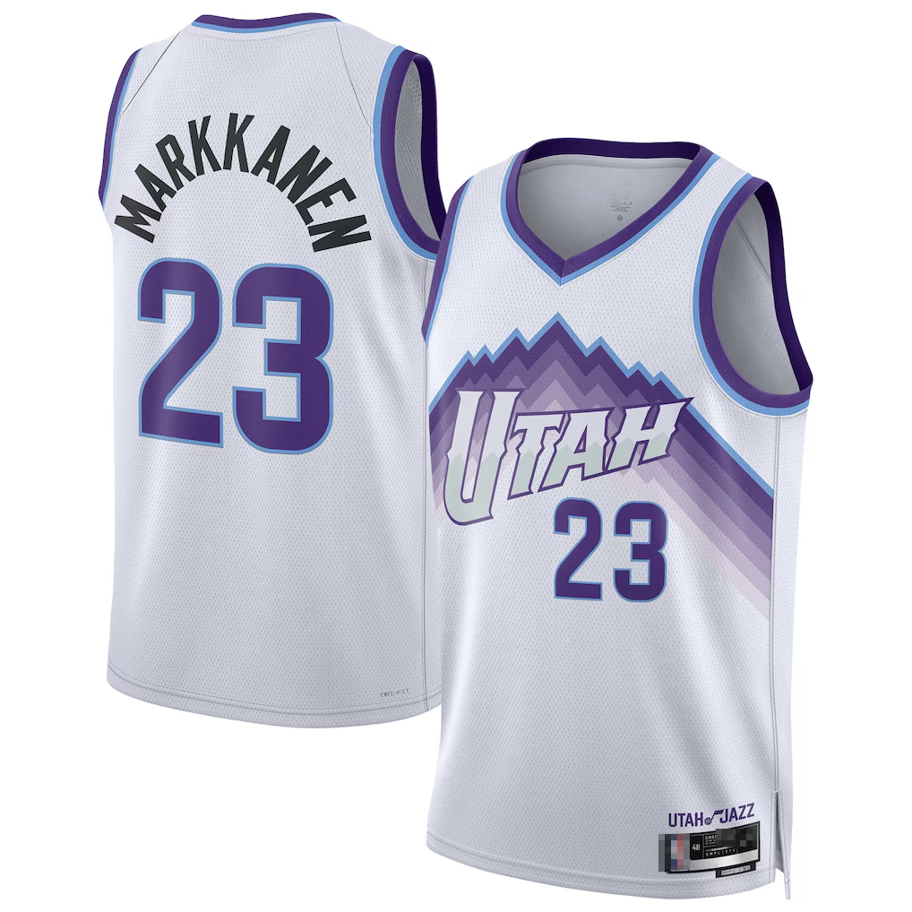 Blackjersey U.Jazz #23 Lauri Markkanen White Swingman Jerseys - Association Edition