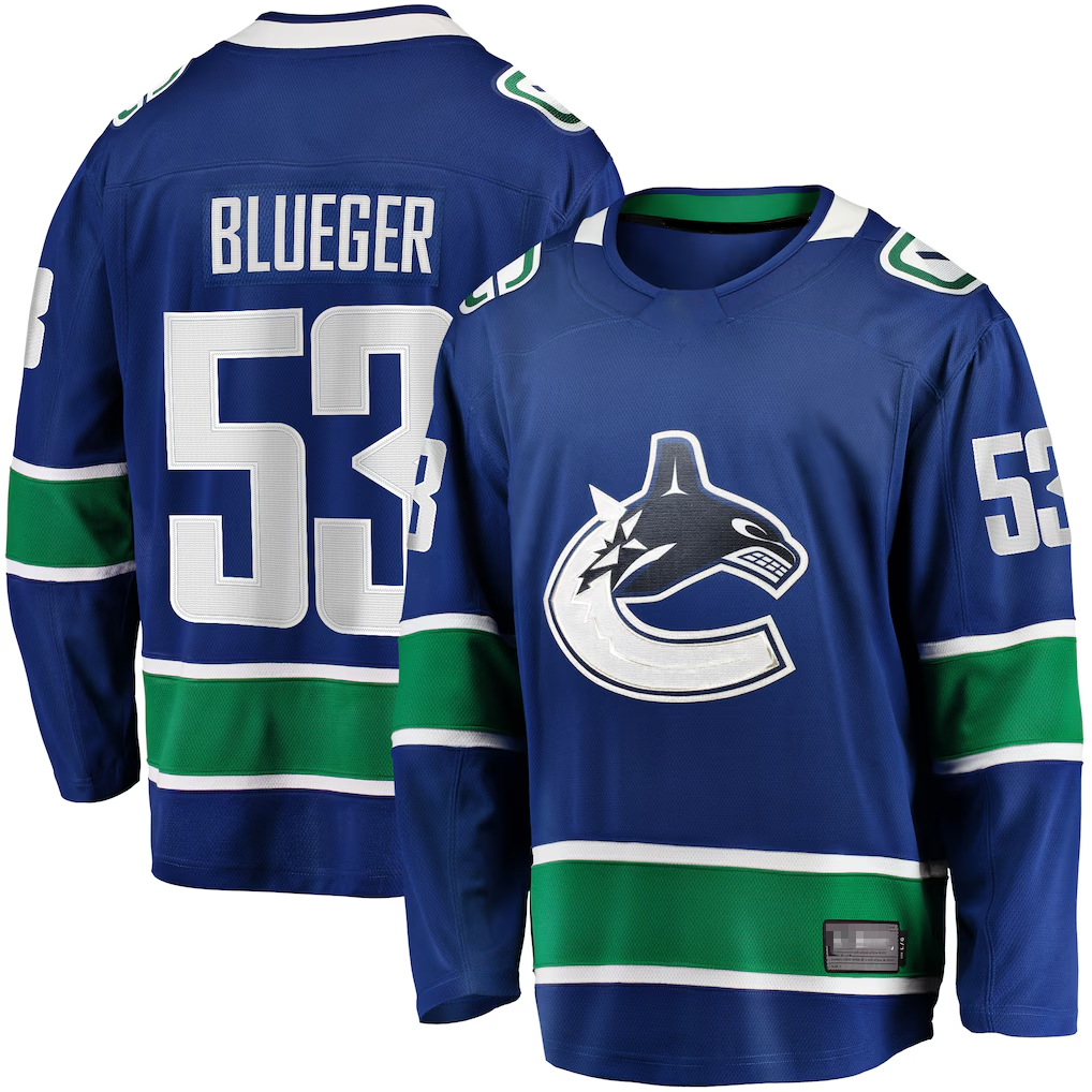 Blackjersey V.Canucks #53 Teddy Blueger Blue Home Breakaway Jerseys