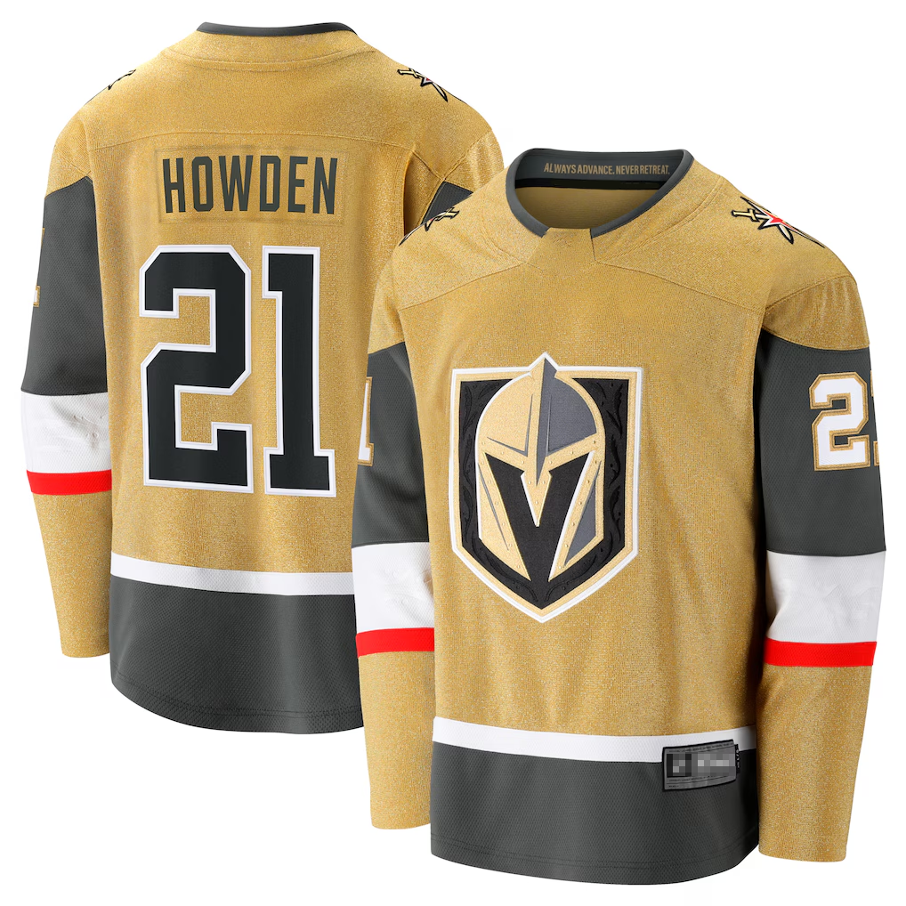 Blackjersey VG.Knights #21 Brett Howden Gold Home Premier Breakaway Player Jerseys